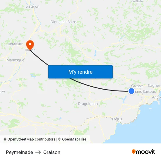 Peymeinade to Oraison map