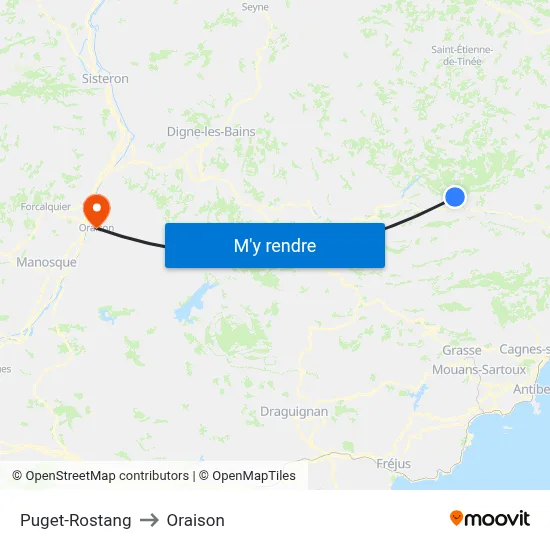 Puget-Rostang to Oraison map