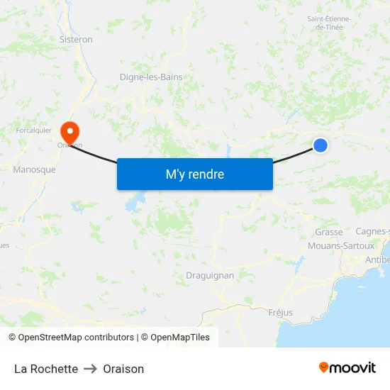 La Rochette to Oraison map