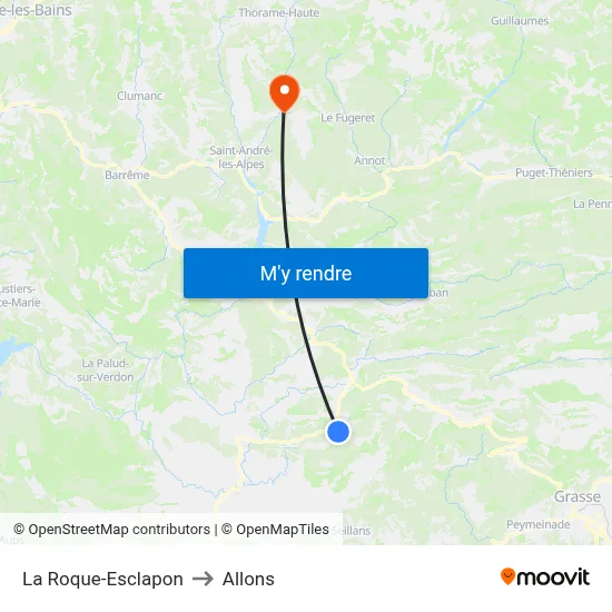 La Roque-Esclapon to Allons map