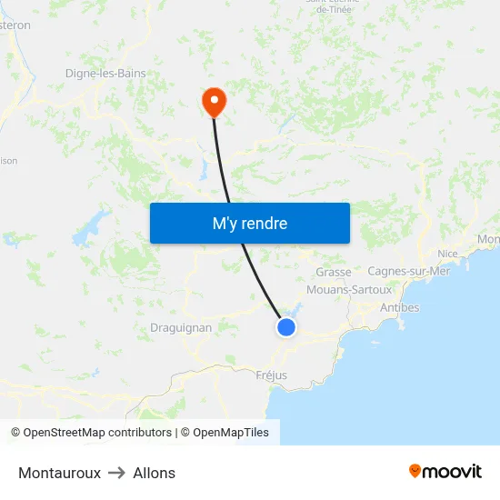Montauroux to Allons map