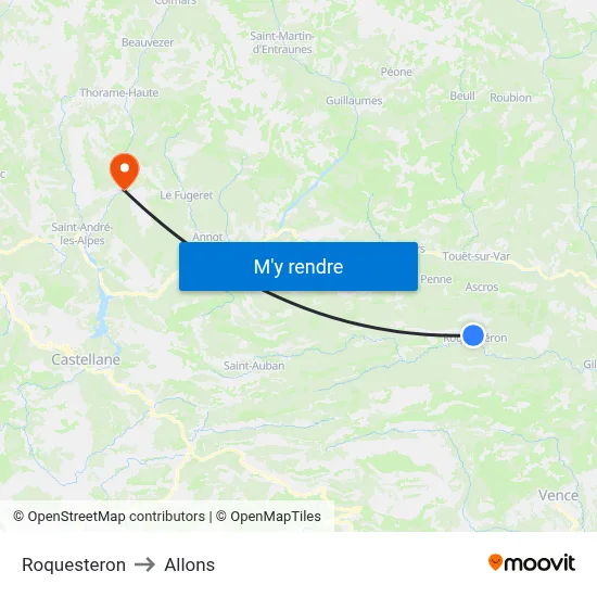 Roquesteron to Allons map