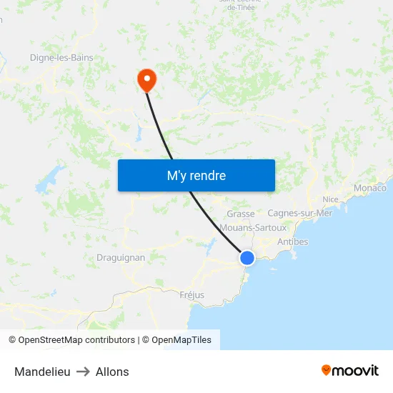 Mandelieu to Allons map