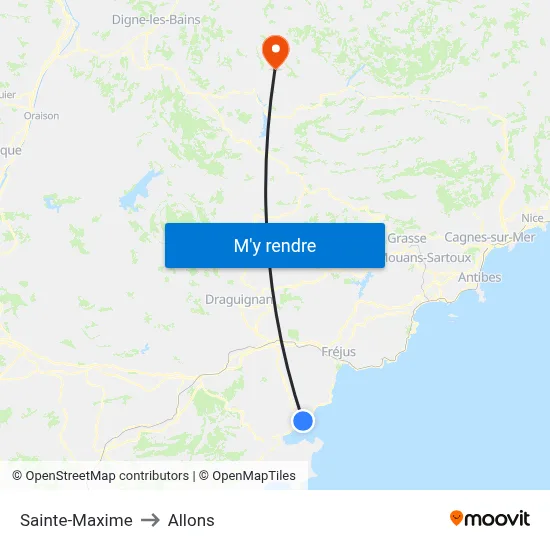 Sainte-Maxime to Allons map