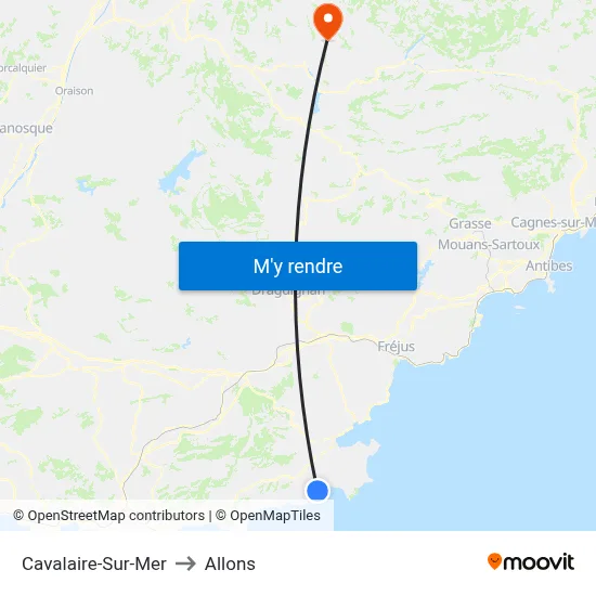 Cavalaire-Sur-Mer to Allons map