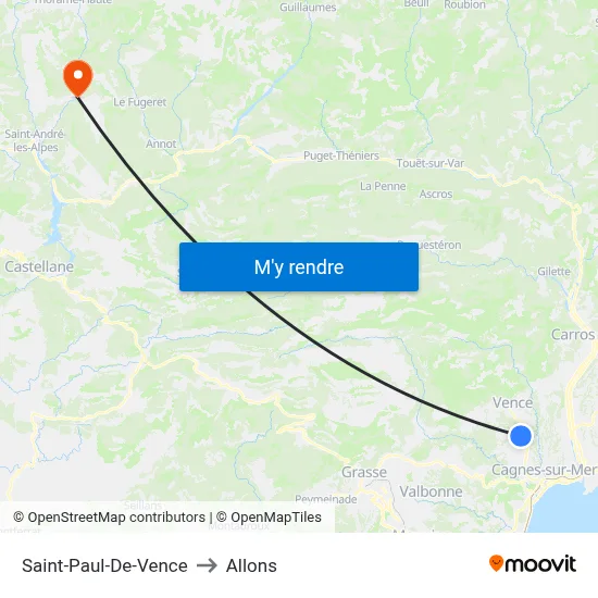 Saint-Paul-De-Vence to Allons map
