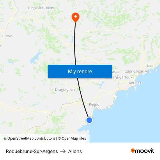 Roquebrune-Sur-Argens to Allons map