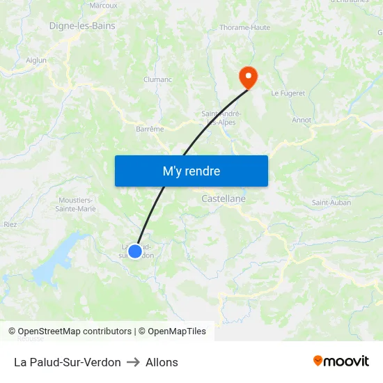 La Palud-Sur-Verdon to Allons map