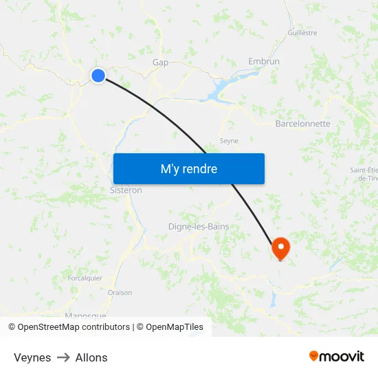 Veynes to Allons map