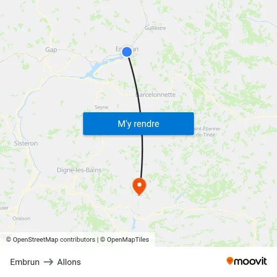 Embrun to Allons map
