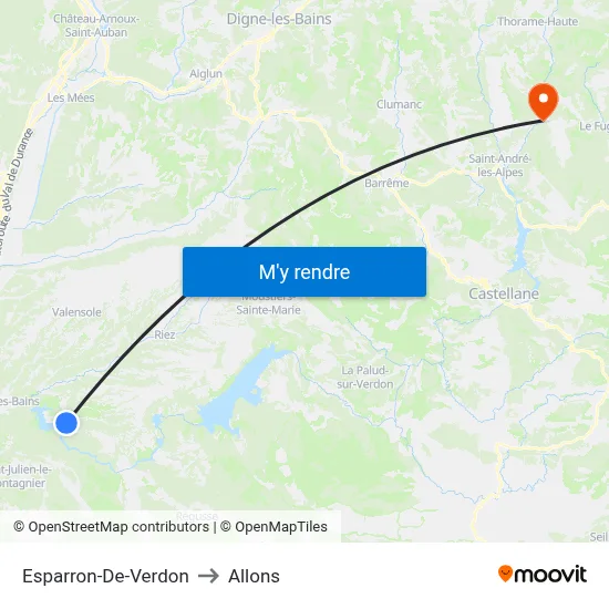 Esparron-De-Verdon to Allons map