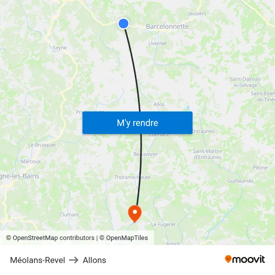 Méolans-Revel to Allons map