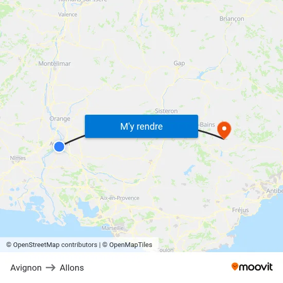 Avignon to Allons map