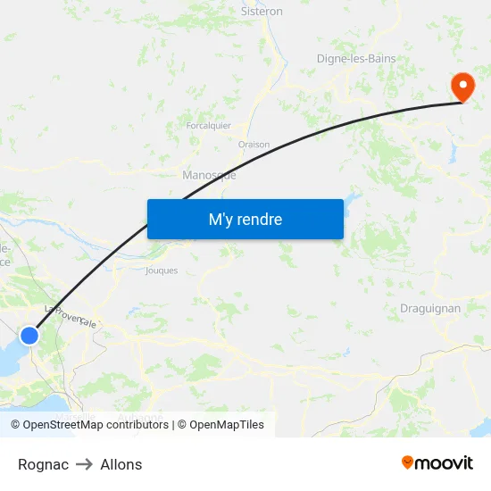 Rognac to Allons map