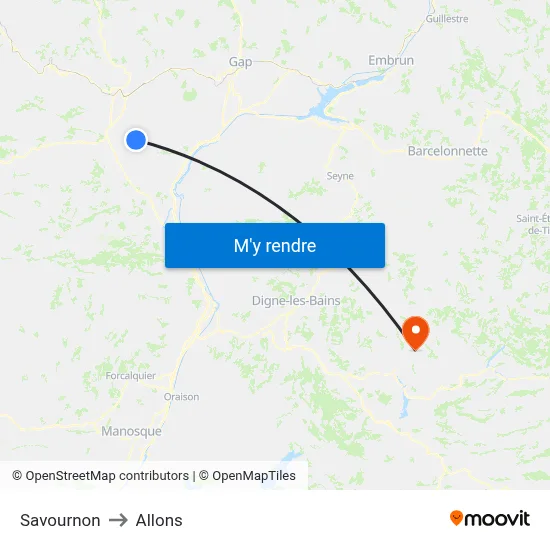 Savournon to Allons map