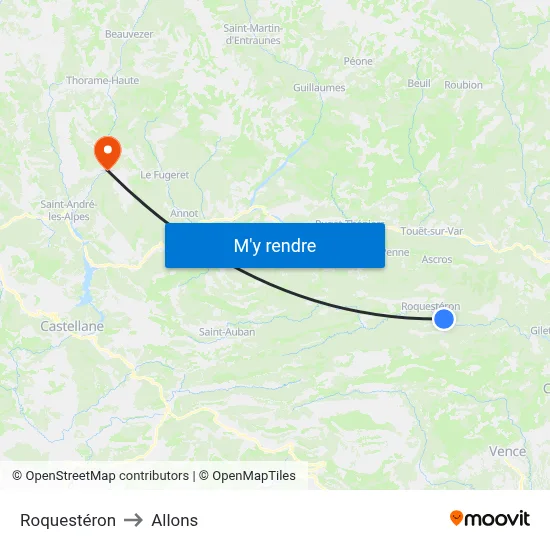 Roquestéron to Allons map
