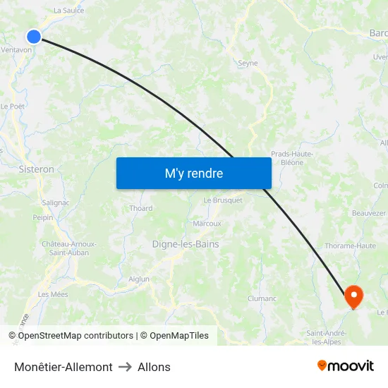 Monêtier-Allemont to Allons map