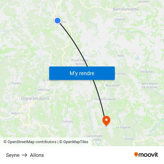 Seyne to Allons map