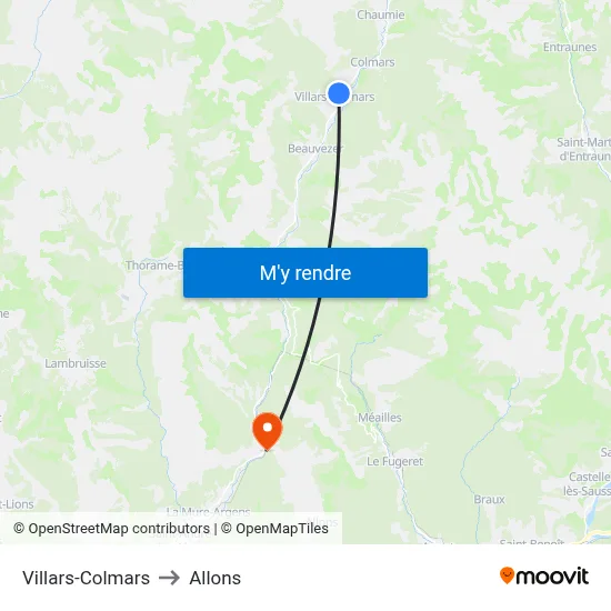Villars-Colmars to Allons map