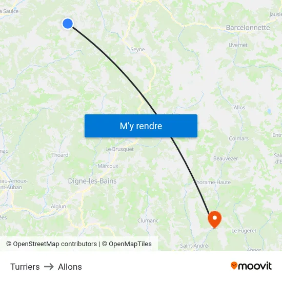 Turriers to Allons map