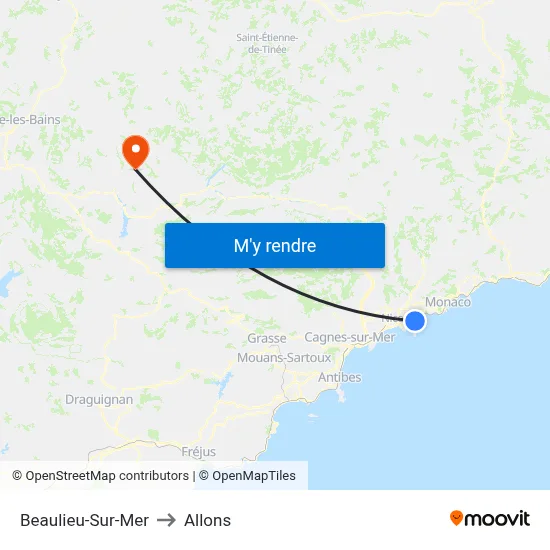 Beaulieu-Sur-Mer to Allons map