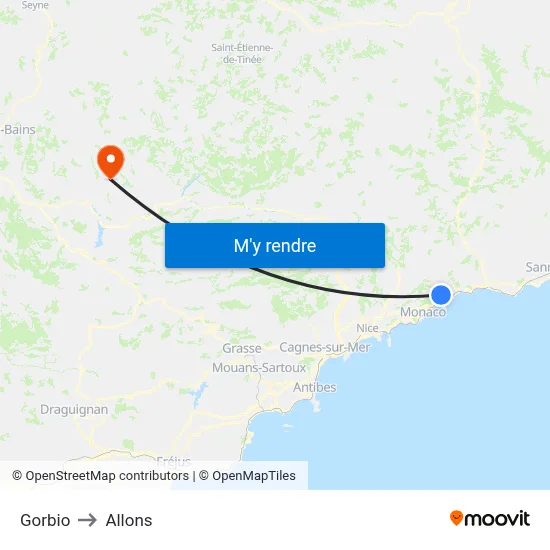 Gorbio to Allons map