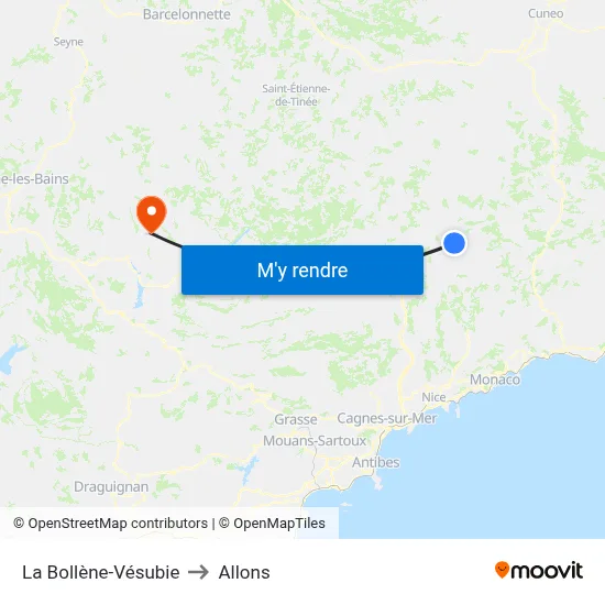 La Bollène-Vésubie to Allons map