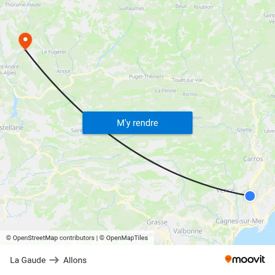 La Gaude to Allons map