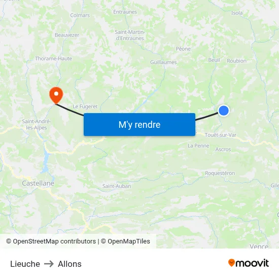 Lieuche to Allons map