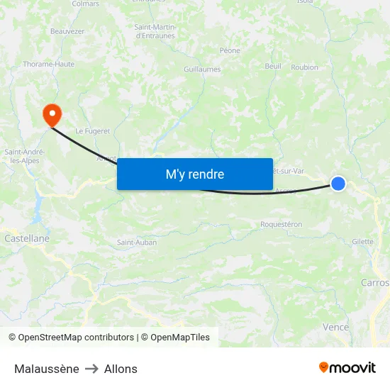 Malaussène to Allons map