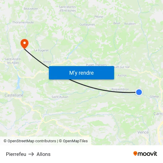 Pierrefeu to Allons map