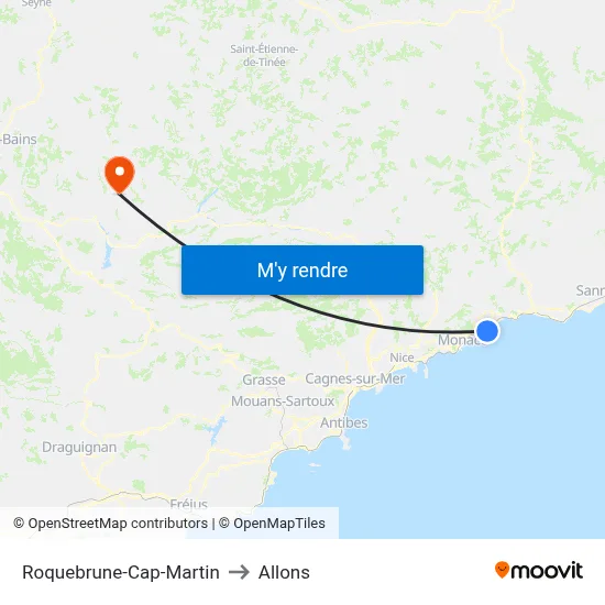 Roquebrune-Cap-Martin to Allons map