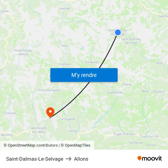 Saint-Dalmas-Le-Selvage to Allons map