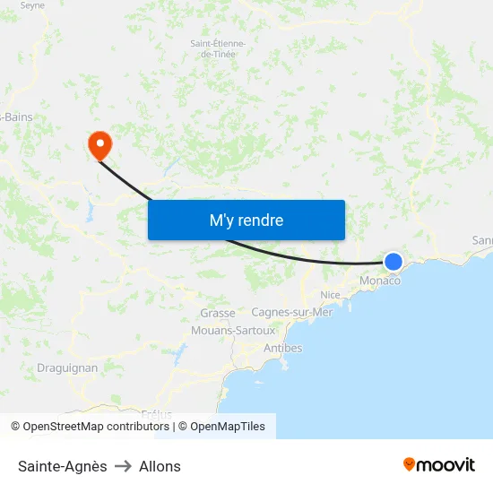Sainte-Agnès to Allons map