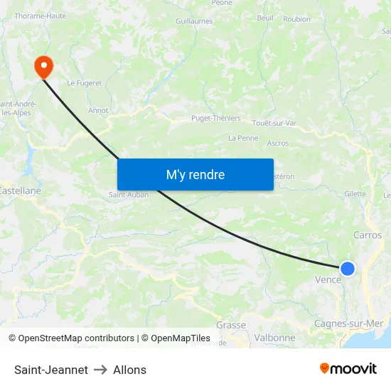 Saint-Jeannet to Allons map