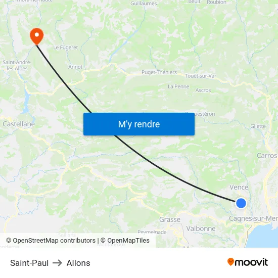 Saint-Paul to Allons map