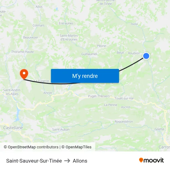 Saint-Sauveur-Sur-Tinée to Allons map