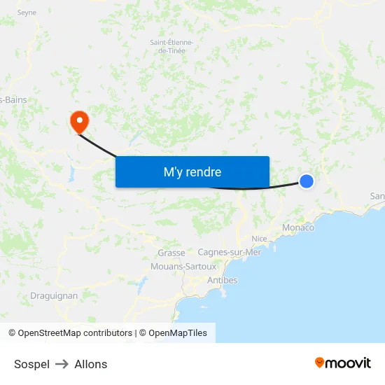 Sospel to Allons map