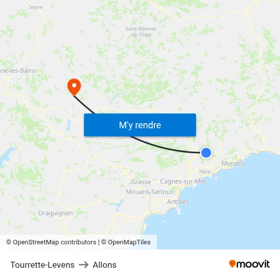 Tourrette-Levens to Allons map