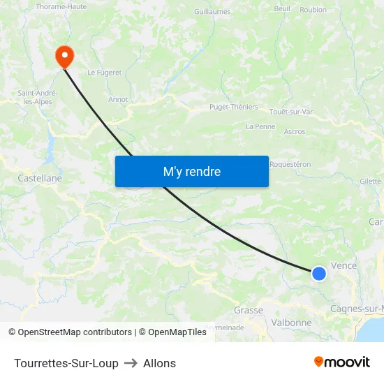 Tourrettes-Sur-Loup to Allons map