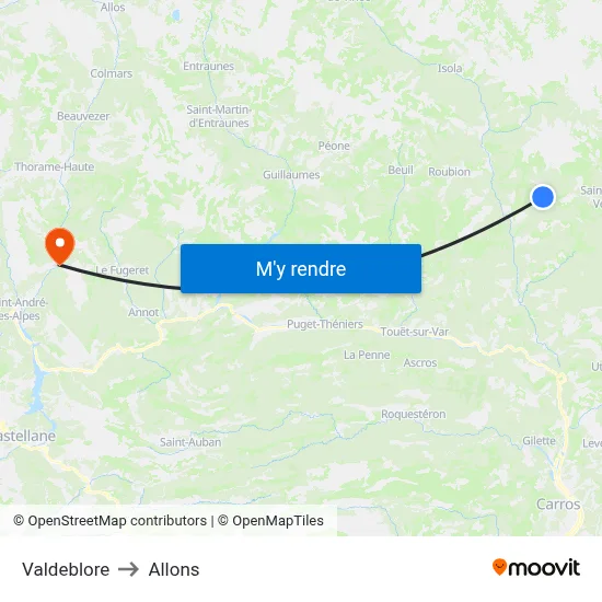 Valdeblore to Allons map