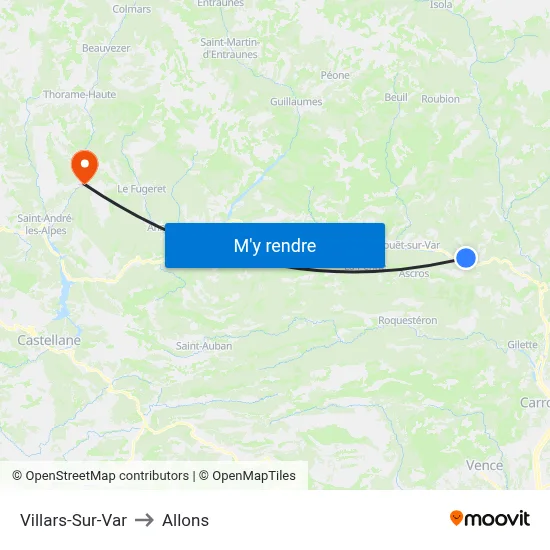 Villars-Sur-Var to Allons map