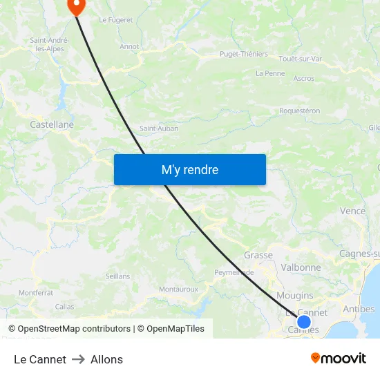 Le Cannet to Allons map