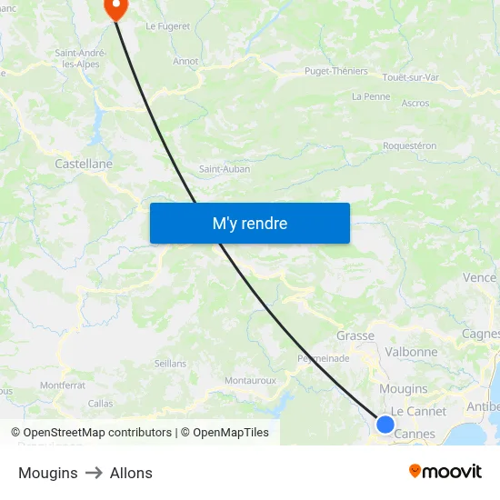 Mougins to Allons map