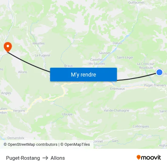 Puget-Rostang to Allons map