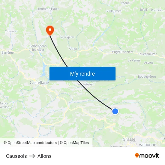 Caussols to Allons map