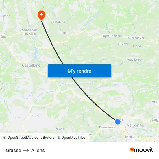Grasse to Allons map