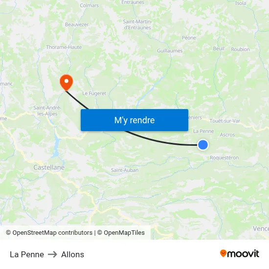 La Penne to Allons map