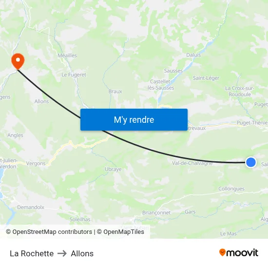 La Rochette to Allons map