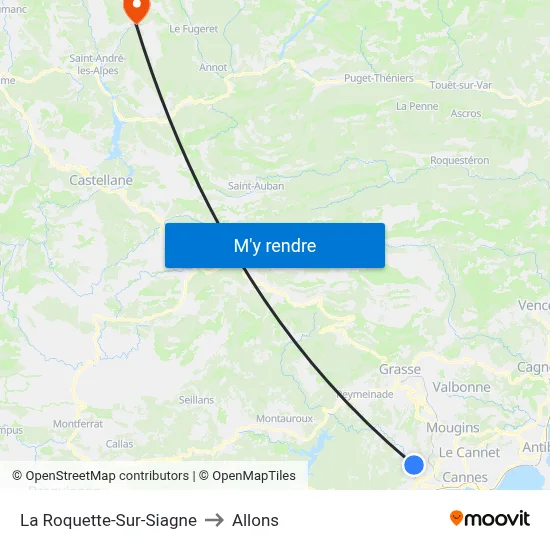 La Roquette-Sur-Siagne to Allons map